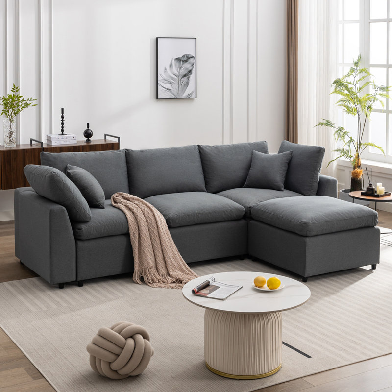L Shaped Convertible Sectional Sofa with Reversible Chaise Dark Gray